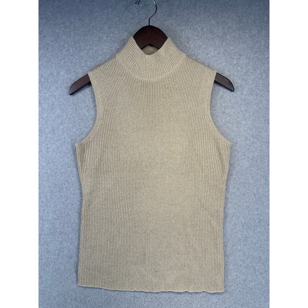 Dana Buchman Sweater Womens Small Beige Acrylic Mockneck Sleeveless Pullover